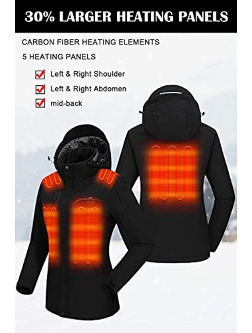 Venustas Women's Heated Jacket with Battery Pack 7.4V, Windproof Electric Insulated Coat with Detachable Hood Slim Fit