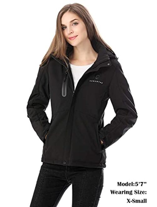 Venustas Women's Heated Jacket with Battery Pack 7.4V, Windproof Electric Insulated Coat with Detachable Hood Slim Fit