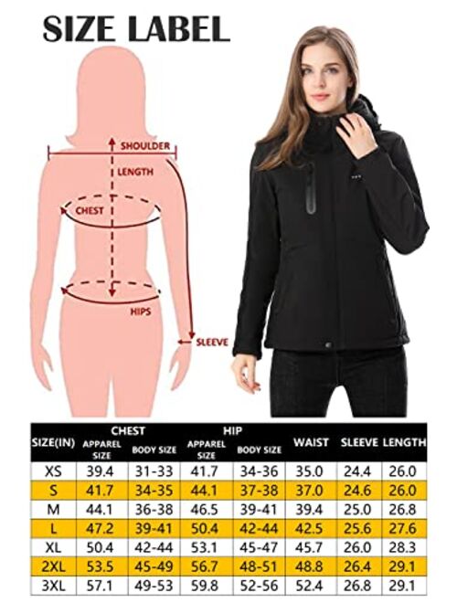 Venustas Women's Heated Jacket with Battery Pack 7.4V, Windproof Electric Insulated Coat with Detachable Hood Slim Fit