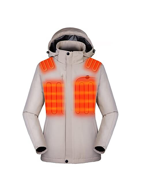 Venustas Women's Heated Jacket with Battery Pack 7.4V, Windproof Electric Insulated Coat with Detachable Hood Slim Fit