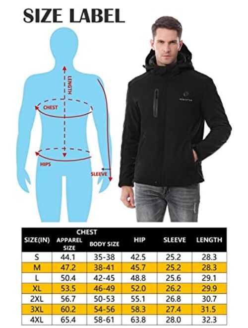 Venustas Men's Heated Jacket with Battery pack 7.4V, Windproof Electric Insulated Coat with Detachable Hood