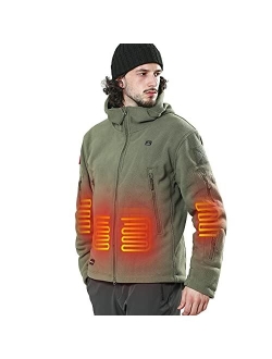 DEWBU Heated Jacket, Polar Fleece Heated Coat with 12V Battery Pack, 5 Heating Panels 3 Temperature Level for Outdoor Sport