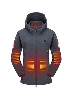 DEWBU Heated Jacket, Polar Fleece Heated Coat with 12V Battery Pack, 5 Heating Panels 3 Temperature Level for Outdoor Sport