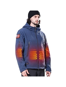 DEWBU Heated Jacket, Polar Fleece Heated Coat with 12V Battery Pack, 5 Heating Panels 3 Temperature Level for Outdoor Sport