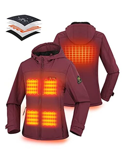 PTAHDUS Women's Heated Jacket Soft Shell with Hand Warmer, with 7.4V Battery Pack