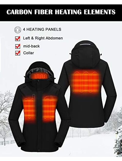 Venustas Women's Heated Jacket with Battery Pack 5V, Heated Coat with Detachable Hood Windproof