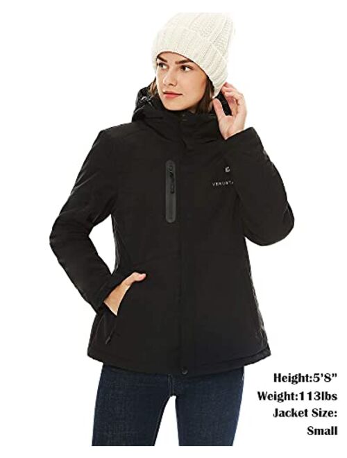 Venustas Women's Heated Jacket with Battery Pack 5V, Heated Coat with Detachable Hood Windproof