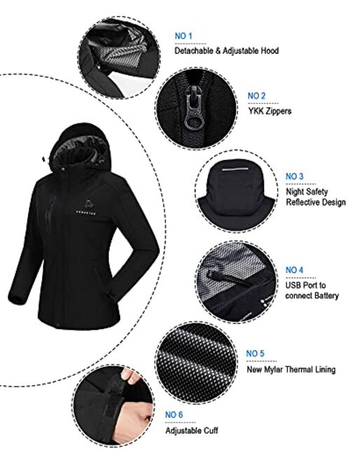 Venustas Women's Heated Jacket with Battery Pack 5V, Heated Coat with Detachable Hood Windproof