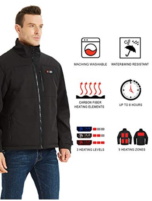 Ptahdus Men's Heated Jacket Soft Shell with Hand Warmer, with 7.4V Battery Pack