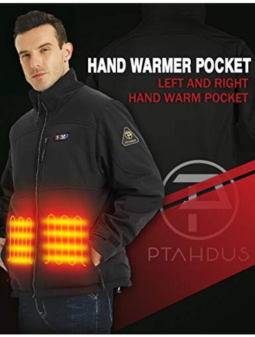 Ptahdus Men's Heated Jacket Soft Shell with Hand Warmer, with 7.4V Battery Pack