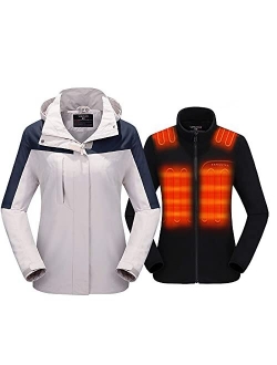 Venustas Women's 3-in-1 Heated Jacket with Battery Pack 7.4V, Ski Jacket Winter Jacket with Removable Hood Waterproof