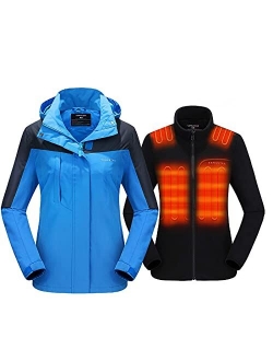 Venustas Women's 3-in-1 Heated Jacket with Battery Pack 7.4V, Ski Jacket Winter Jacket with Removable Hood Waterproof