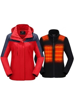 Venustas Women's 3-in-1 Heated Jacket with Battery Pack 7.4V, Ski Jacket Winter Jacket with Removable Hood Waterproof