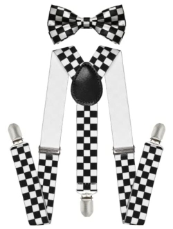 Trilece Kids Suspenders and Bow Tie Set for Boys Girls and Toddlers - Adjustable Elastic 1 inch Wide Y Shape Strong Clips