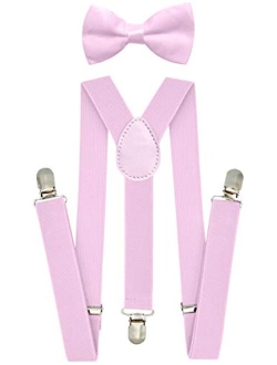 Trilece Kids Suspenders and Bow Tie Set for Boys Girls and Toddlers - Adjustable Elastic 1 inch Wide Y Shape Strong Clips