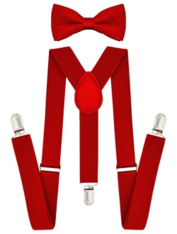 Trilece Kids Suspenders and Bow Tie Set for Boys Girls and Toddlers - Adjustable Elastic 1 inch Wide Y Shape Strong Clips