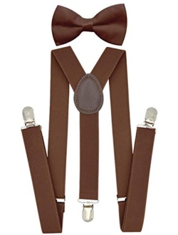 Trilece Kids Suspenders and Bow Tie Set for Boys Girls and Toddlers - Adjustable Elastic 1 inch Wide Y Shape Strong Clips