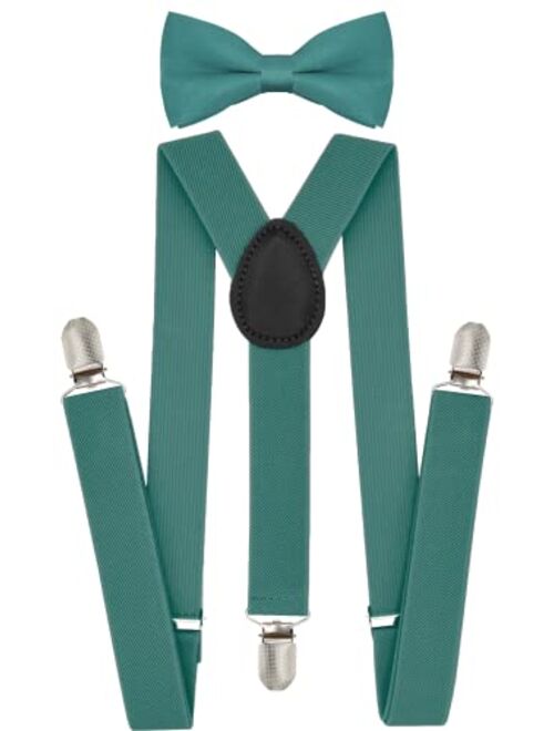 Trilece Kids Suspenders and Bow Tie Set for Boys Girls and Toddlers - Adjustable Elastic 1 inch Wide Y Shape Strong Clips