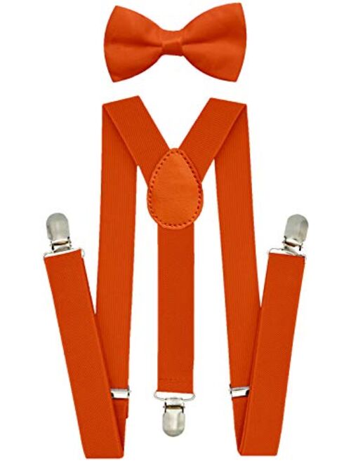 Trilece Kids Suspenders and Bow Tie Set for Boys Girls and Toddlers - Adjustable Elastic 1 inch Wide Y Shape Strong Clips