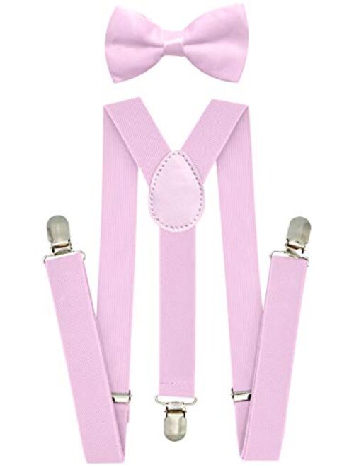 Trilece Kids Suspenders and Bow Tie Set for Boys Girls and Toddlers - Adjustable Elastic 1 inch Wide Y Shape Strong Clips