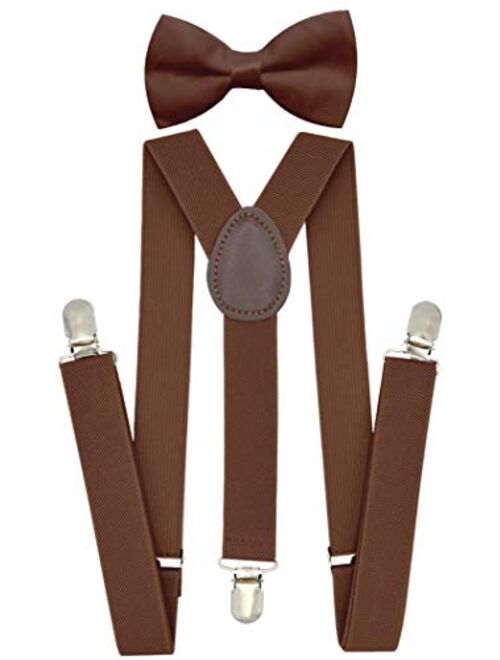 Trilece Kids Suspenders and Bow Tie Set for Boys Girls and Toddlers - Adjustable Elastic 1 inch Wide Y Shape Strong Clips