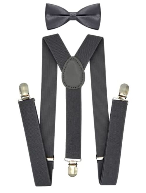 Trilece Kids Suspenders and Bow Tie Set for Boys Girls and Toddlers - Adjustable Elastic 1 inch Wide Y Shape Strong Clips