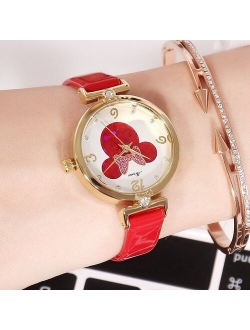 2018 New Arrival Watch For Girls Pink Bling Bling Heart Shape Dial Quartz Wrist Watch Disney Minnie Clock Women Relojes MK-11009