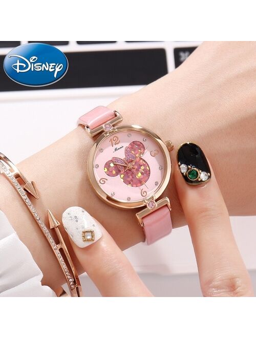 2018 New Arrival Watch For Girls Pink Bling Bling Heart Shape Dial Quartz Wrist Watch Disney Minnie Clock Women Relojes MK-11009