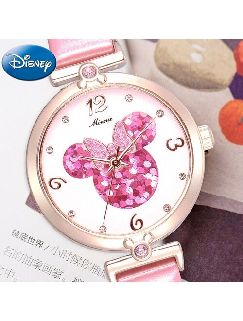 2018 New Arrival Watch For Girls Pink Bling Bling Heart Shape Dial Quartz Wrist Watch Disney Minnie Clock Women Relojes MK-11009