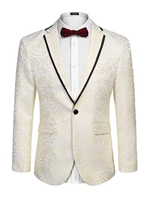 COOFANDY Men's Floral Suit Jacket Embroidered Wedding Blazer Party Dinner Tuxedo