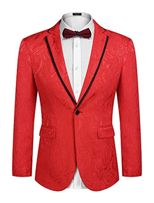 COOFANDY Men's Floral Suit Jacket Embroidered Wedding Blazer Party Dinner Tuxedo