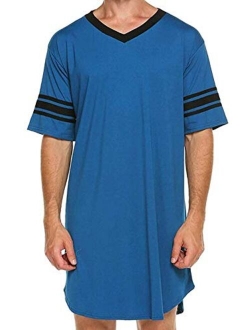 FRSH MNT Men's Nightgown Short Sleeve Soft Nightshirt Comfy Nightwear Big&Tall V Neck Pajama Loose Sleepshirt