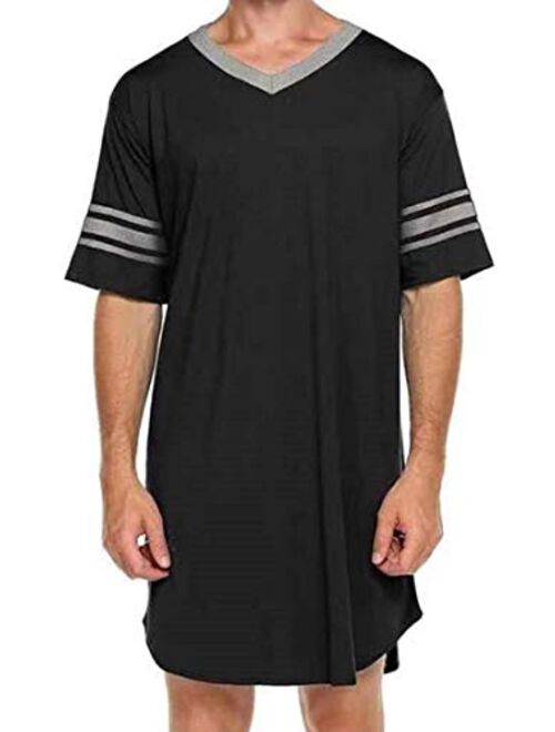 FRSH MNT Men's Nightgown Short Sleeve Soft Nightshirt Comfy Nightwear Big&Tall V Neck Pajama Loose Sleepshirt