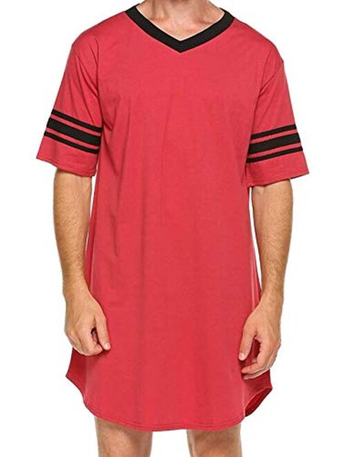 FRSH MNT Men's Nightgown Short Sleeve Soft Nightshirt Comfy Nightwear Big&Tall V Neck Pajama Loose Sleepshirt