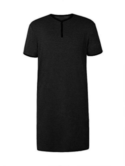 Gafeng Mens Nightshirt Long Sleep Shirts Short Sleeve Nightgown Night Sleepwear Oversized Henley Neck Raglan Nightwear