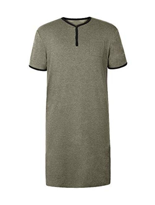 Gafeng Mens Nightshirt Long Sleep Shirts Short Sleeve Nightgown Night Sleepwear Oversized Henley Neck Raglan Nightwear