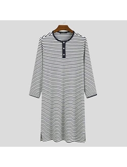 Men Stripe Sleep Tops Long Sleeve Round Neck Nightgrown Casual Sleepwear Men Homewear Nightclothes 5Xl