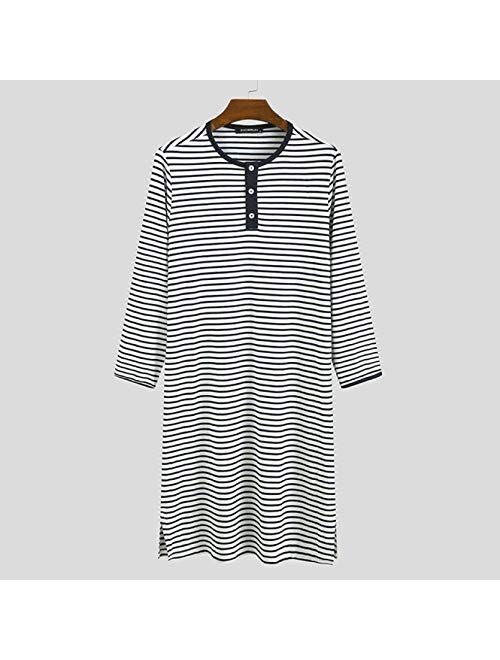 Men Stripe Sleep Tops Long Sleeve Round Neck Nightgrown Casual Sleepwear Men Homewear Nightclothes 5Xl