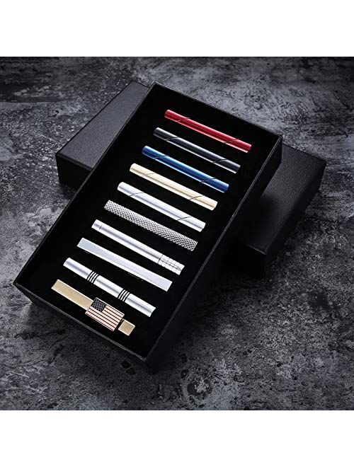 FINREZIO 10PCS Tie Clips Set Men Tie Bar Clip Black Silver Gold Navy Regular Ties Necktie Wedding Business Clips with Gift Box