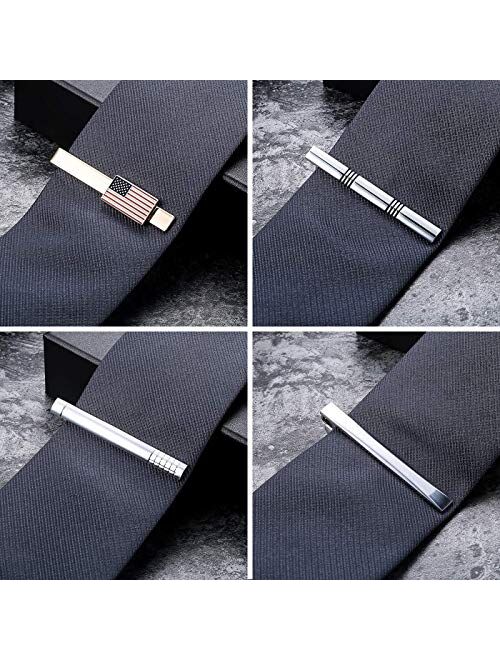 FINREZIO 10PCS Tie Clips Set Men Tie Bar Clip Black Silver Gold Navy Regular Ties Necktie Wedding Business Clips with Gift Box