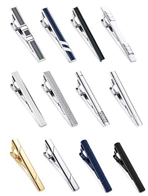 Jstyle 12 Pcs Tie Clips Set for Men Tie Bar Clip Set for Regular Ties Necktie Wedding Business Clips with Gift Box