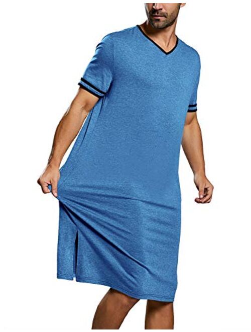 Taoliyuan Mens Nightshirt Long Sleep Shirts Nightgown Night Sleepwear Short Sleeve Crew Neck Raglan Nightwear Pajama