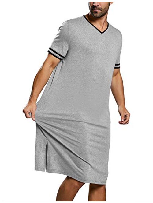 Taoliyuan Mens Nightshirt Long Sleep Shirts Nightgown Night Sleepwear Short Sleeve Crew Neck Raglan Nightwear Pajama