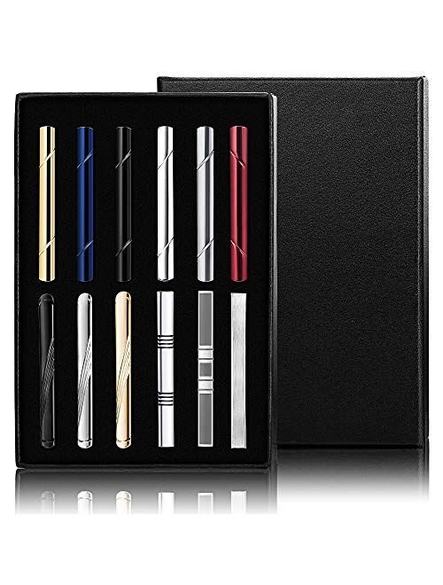 FUNRUN JEWELRY 12PCS Mens Tie Clips Set Black Tie Bar Clip for Regular Ties Necktie Wedding Business Clips with Gift Box