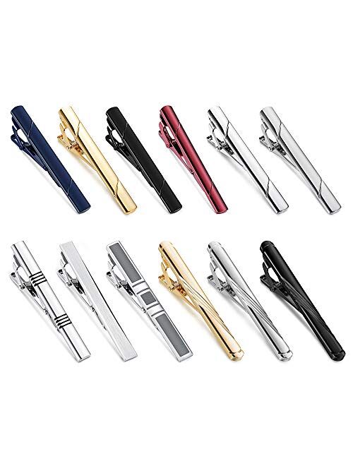 FUNRUN JEWELRY 12PCS Mens Tie Clips Set Black Tie Bar Clip for Regular Ties Necktie Wedding Business Clips with Gift Box