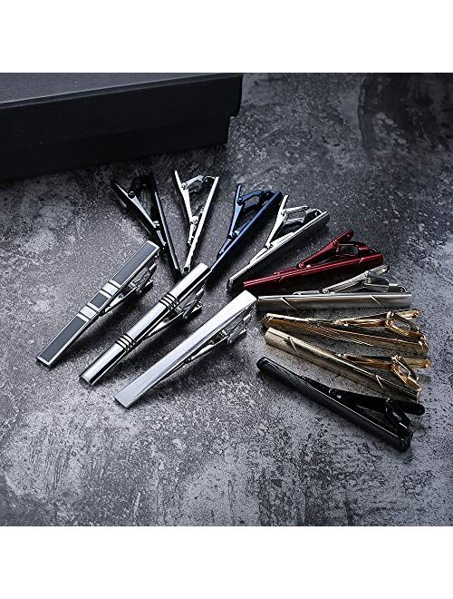 FUNRUN JEWELRY 12PCS Mens Tie Clips Set Black Tie Bar Clip for Regular Ties Necktie Wedding Business Clips with Gift Box