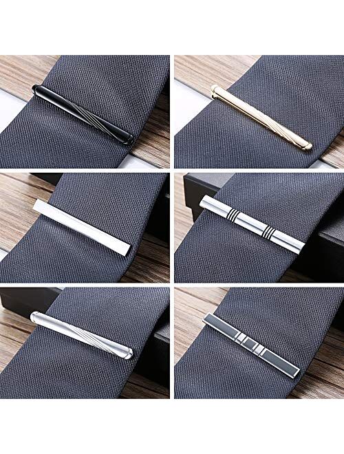 FUNRUN JEWELRY 12PCS Mens Tie Clips Set Black Tie Bar Clip for Regular Ties Necktie Wedding Business Clips with Gift Box