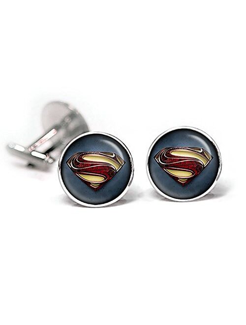 SharedImagination Superman Cufflinks, Man of Steel Tie Clip Tack, Justice League Jewelry, Superhero Wedding Party Jewelry, Groomsmen Gift