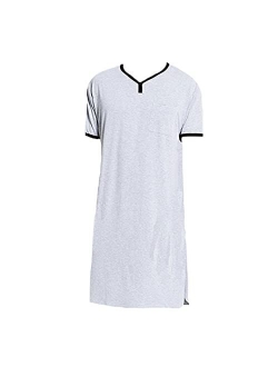 ASHER FASHION Men's Nightgown Short Sleeve Sleepshirt Comfy Scoop Neck Tops Casual Pajama Tee Big & Tall Henley T-Shirt