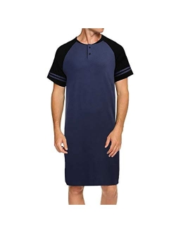 Men’s Nightshirt Soft Big&Tall Pajamas Nightwear V Neck Short Sleeve Sleep Shirt Sleepwear